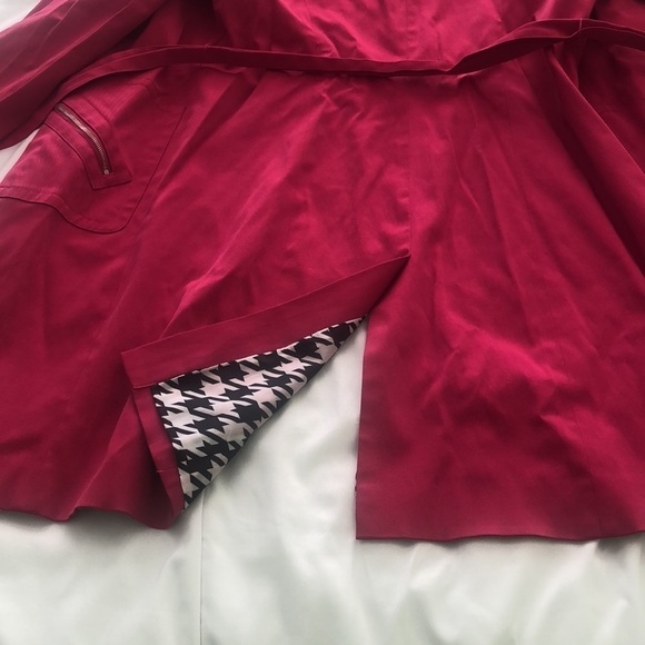 Bandolino Stretch rain trench coat in hot pink belt zipper pockets houndstooth - Picture 9 of 11